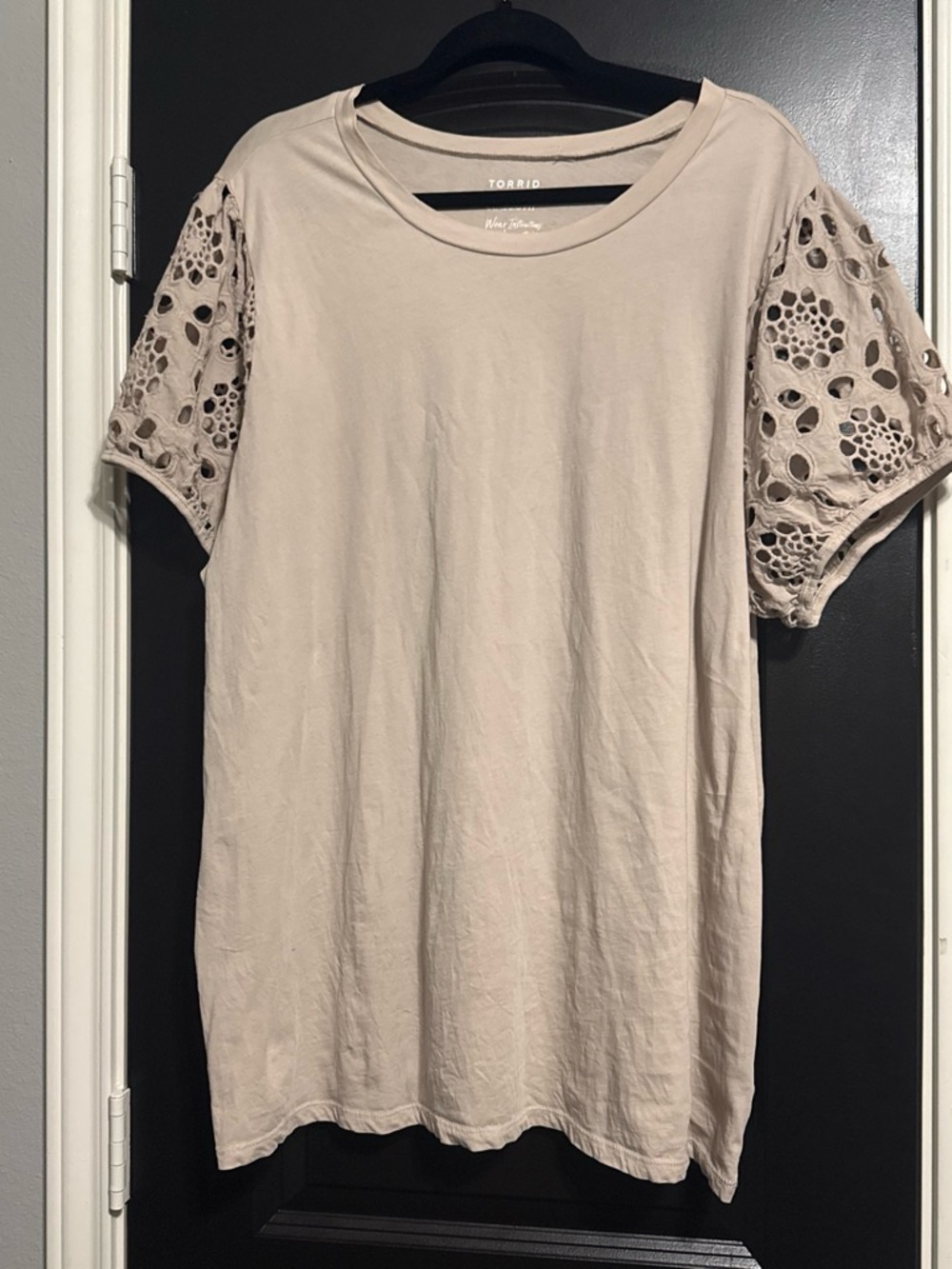 torrid Taupe Lace Sleeve Crewneck Tee